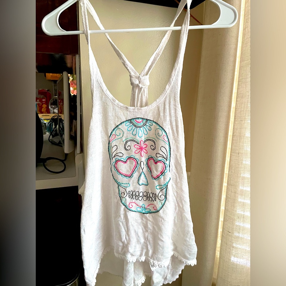 Bethany Mota White Scull Tank